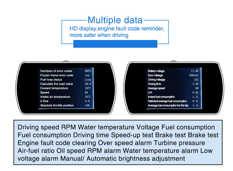 Multi-function LCD Smart Display Car Computer OBD Hud Real Time Monitor Alarm