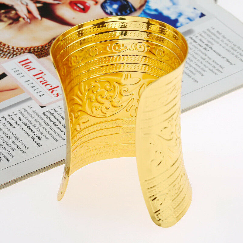 Tribal Wide Cuff Bangle Plated Curved Bracelets Charms Party Club Jewelry