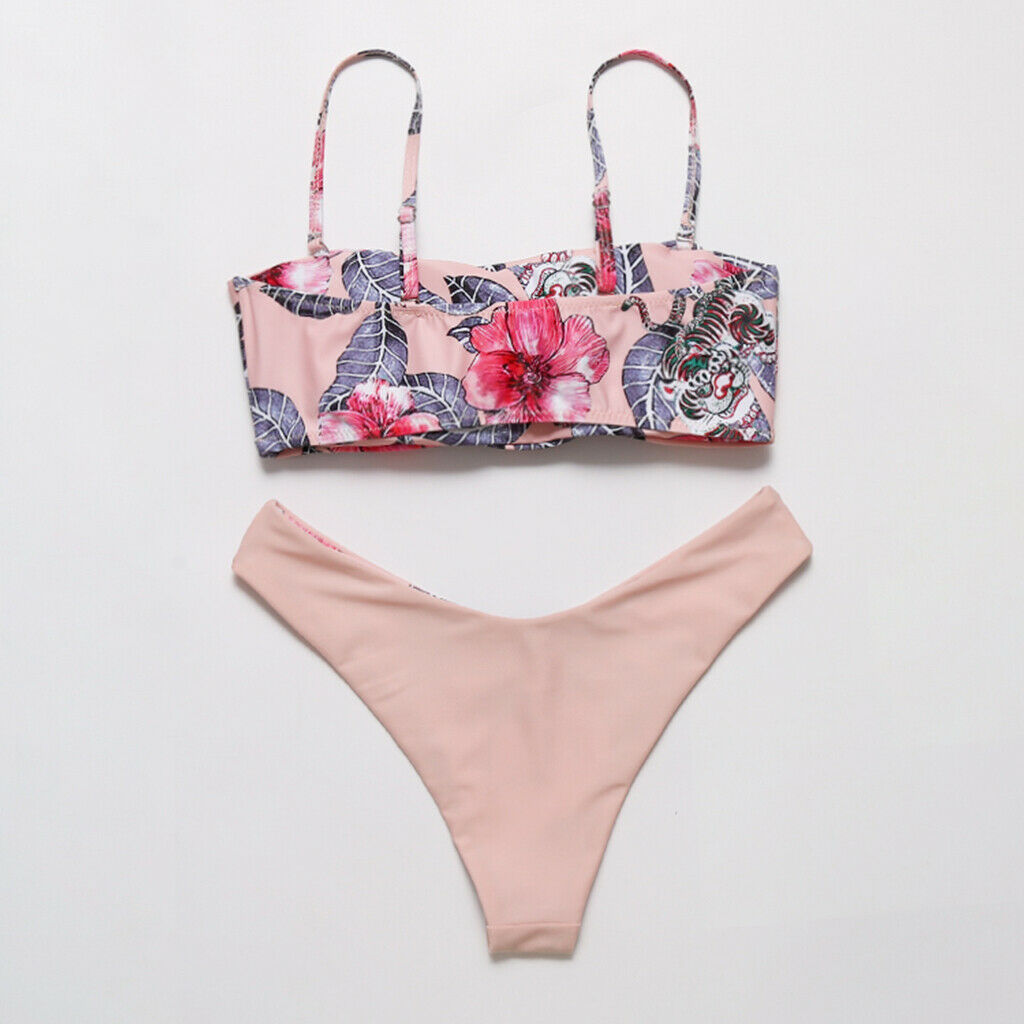 Women Floral Tiger Bikini Set Bra Top Brief Swimwear Bathing Suit Swimsuit M