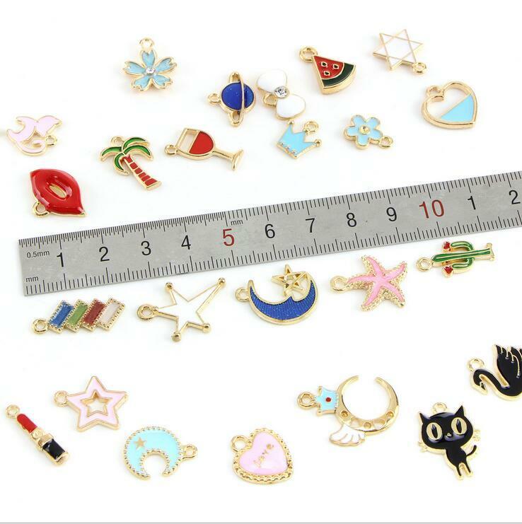 30X Mixed Drop oil Pendant Cartoon Star/moon/Crown DIY Necklace Bracelet crafts