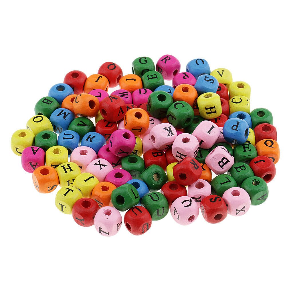 100 Wooden Cube Beads Alphabet Letters Spacers DIY Jewelry Findings Colorful