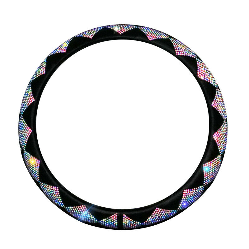 38cm 15" Car Anti Slip Suede Steering Wheel Cover w/Bling Color Diamond Auto SUV