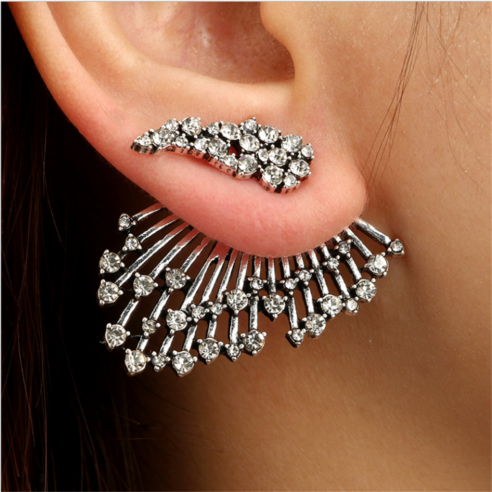 2018 Trendy Punk Style Zircon Statement Ear Stud Earrings Women Fashion Jewelry