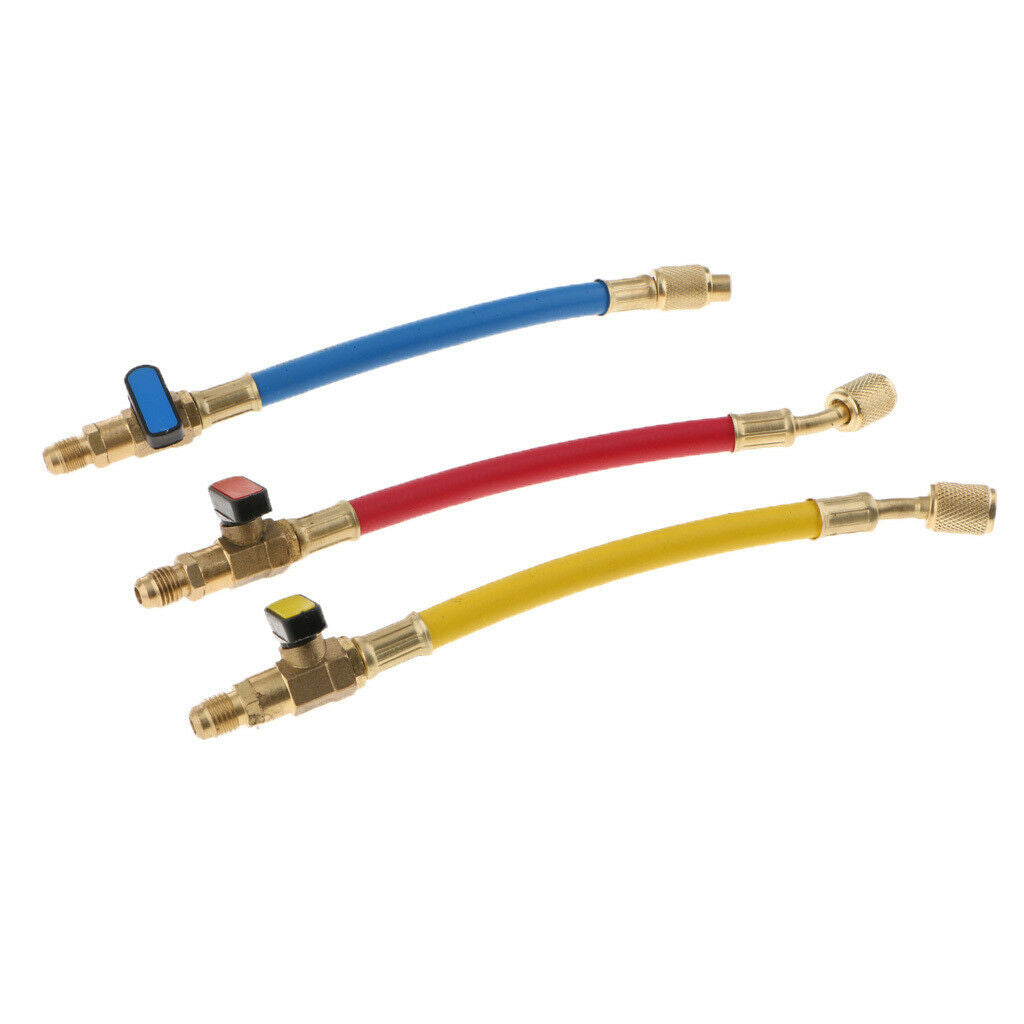 3 Pieces 1/4" SAE Ball Valve R410A Quick Charging Hoses  HVAC A/C