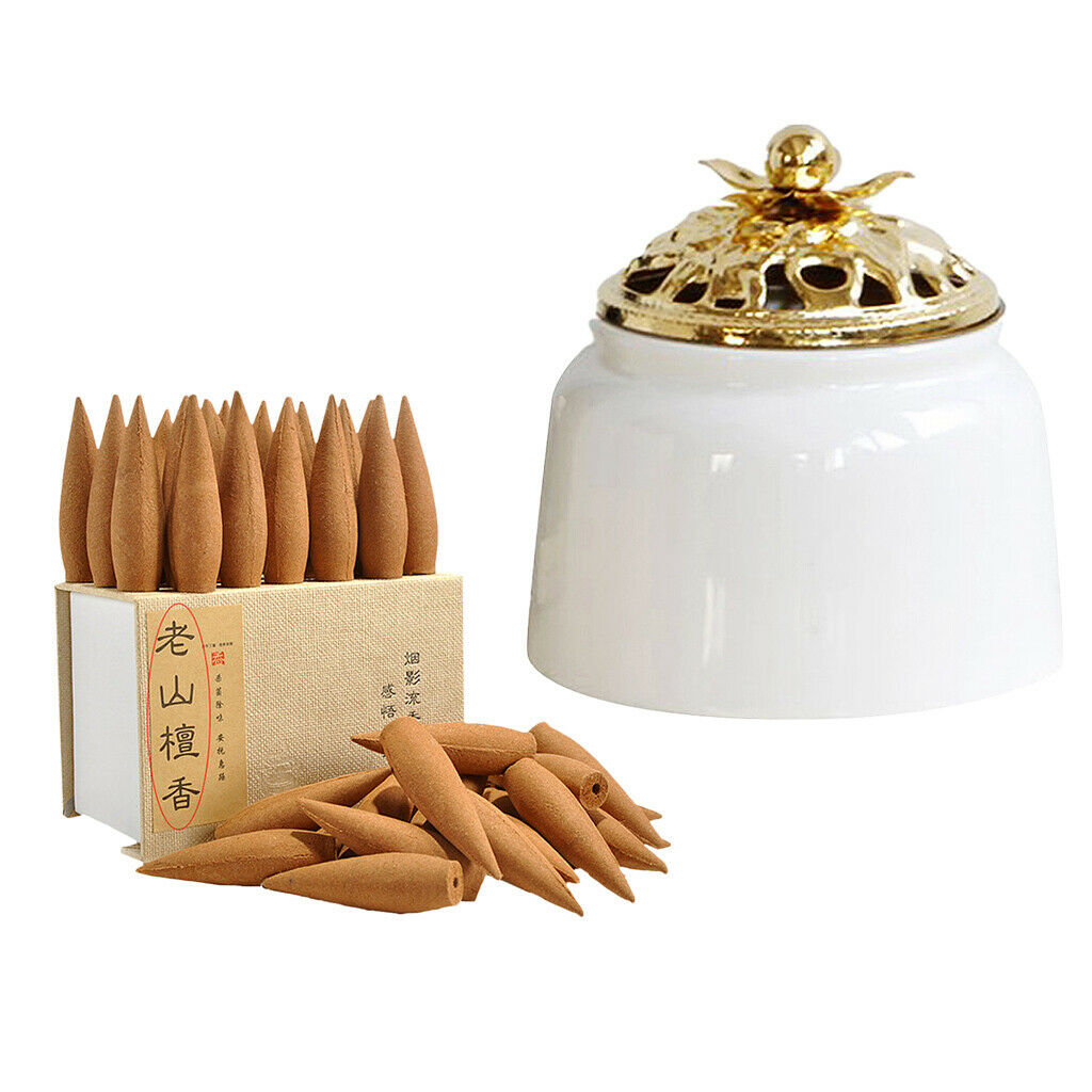 Ceramic Incense Burner(White) w/ Incense Cone(25pcs) Home Fragrance Decor