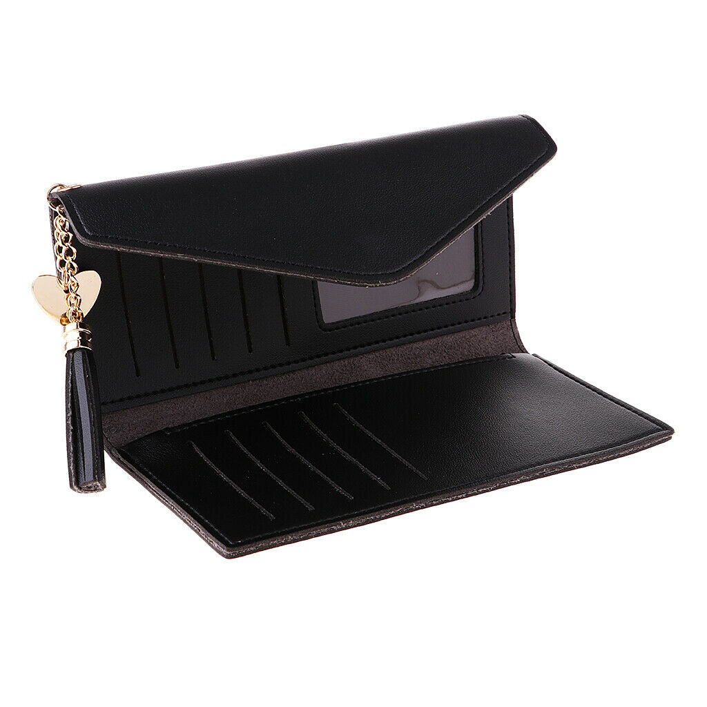 Lady PU Leather Clutch Wallet Long Card Holder Case Purse Handbag black