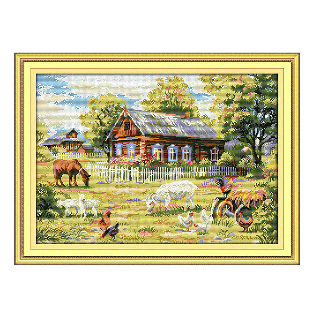 Farm Goat Cottage Stamped Cross Stitch Kits Advanced Patterns Beginner Kids