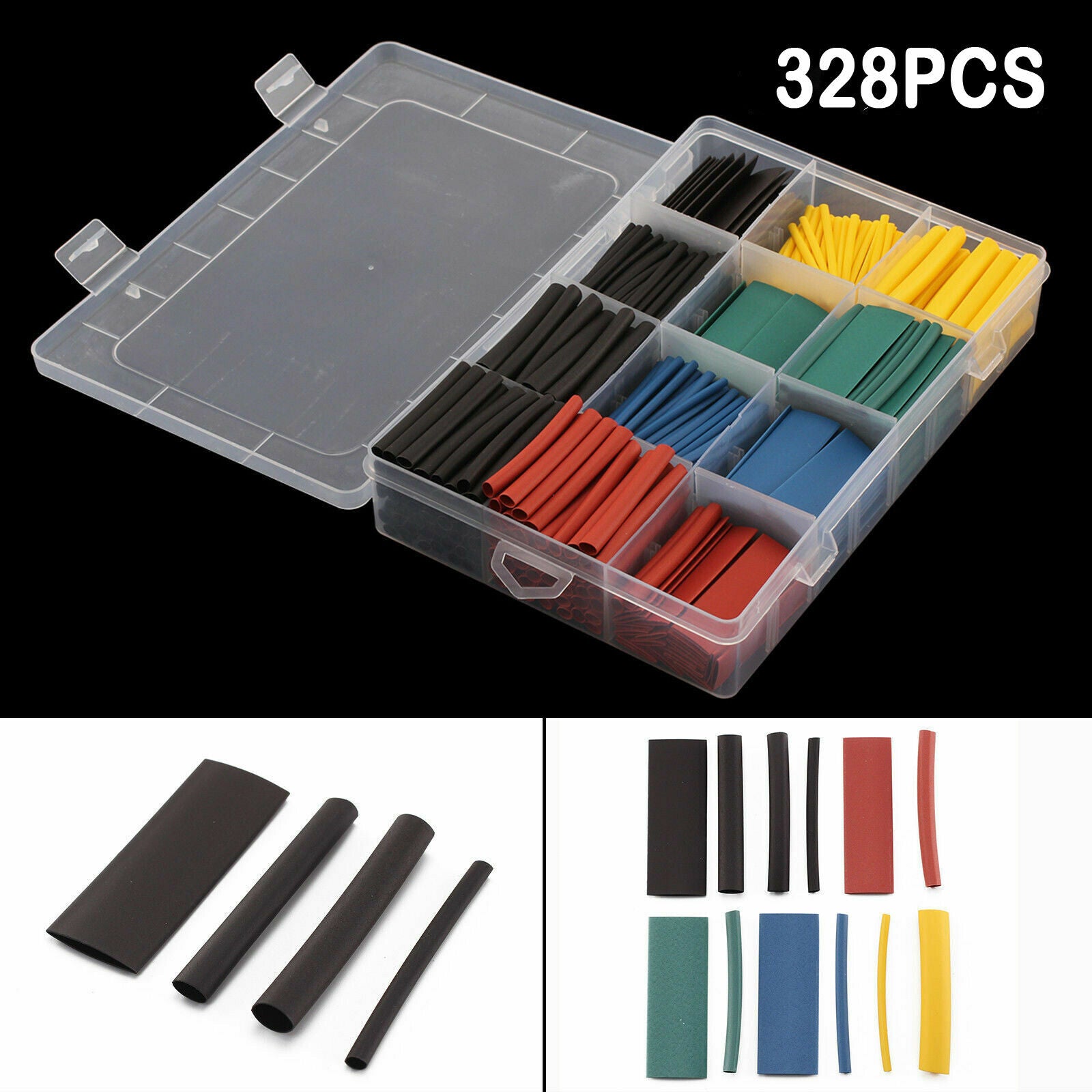 328 Pcs Assorted 2:1 Heat Shrink Tubing Tube Cable Sleeving Wrap Wire Kit 8-Size