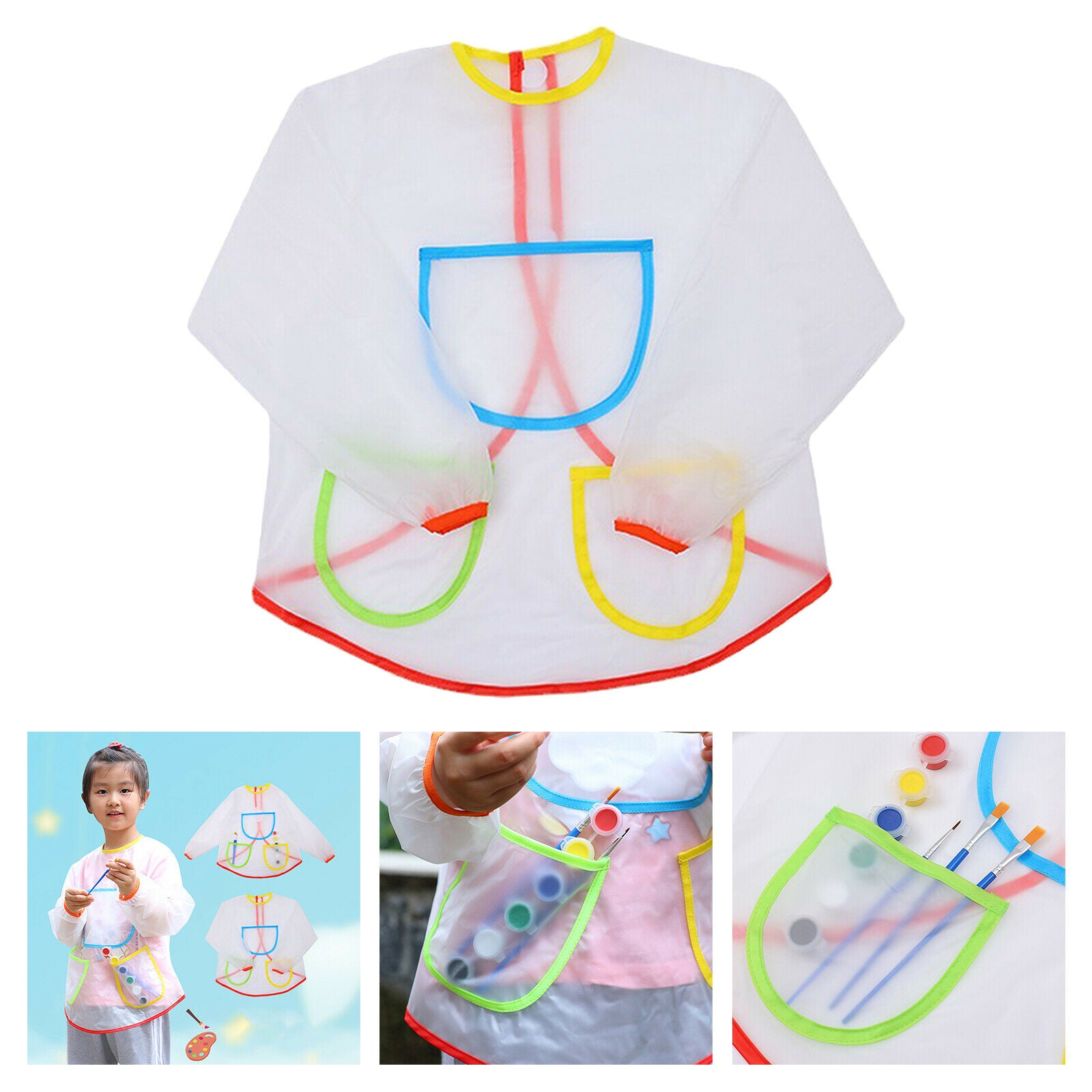 Kids Long Sleeve Art Smock Painting Apron Baby Toddler Feeding Bib Clothes