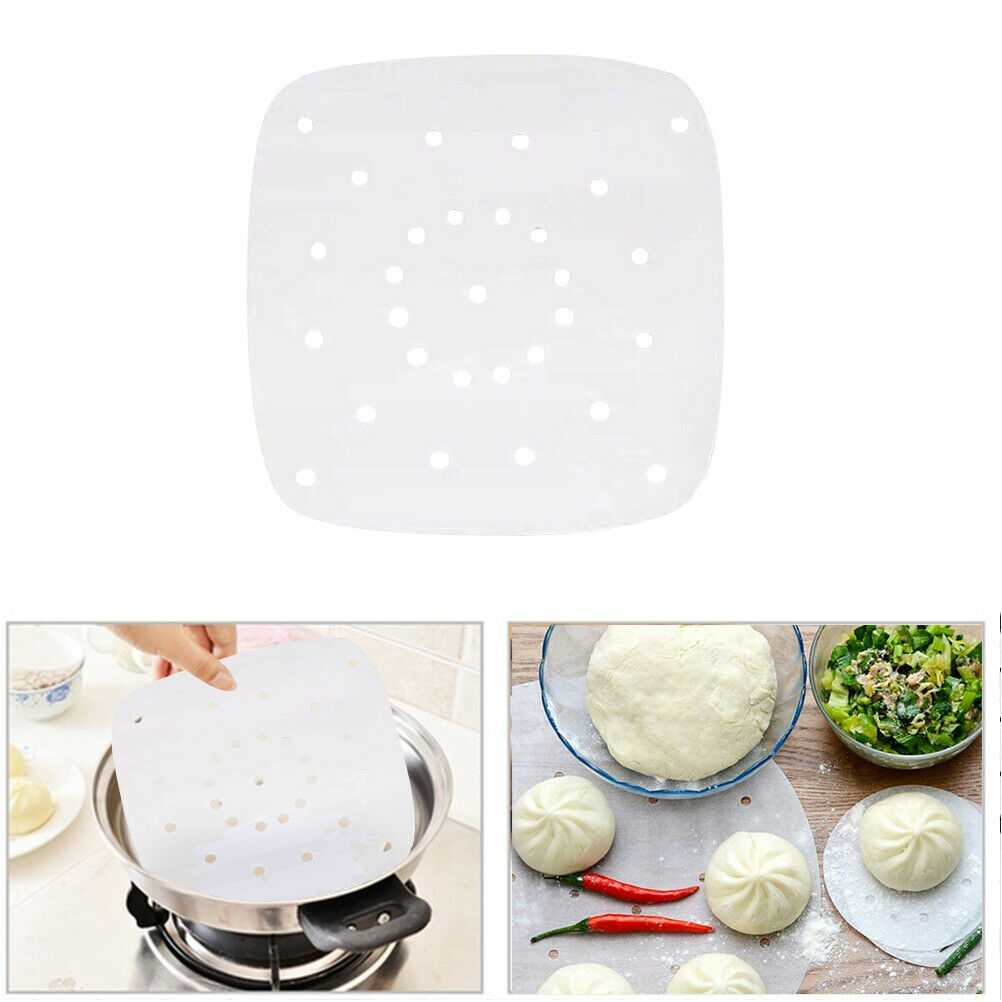 100Pcs Non-stick Steamer Mat Baking Cooking Steaming Square Air Fryer Paper 6.5"