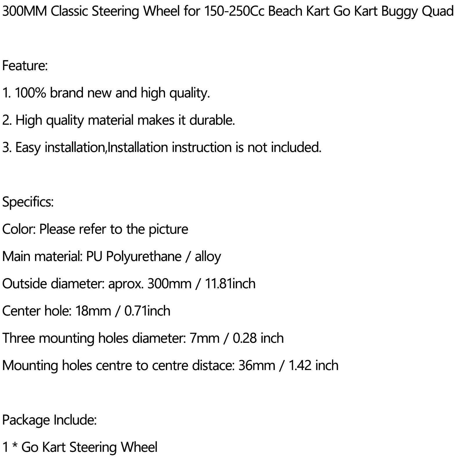 300MM Classic Steering Wheel for 150-250Cc Beach Kart Go Kart Buggy Quad CA
