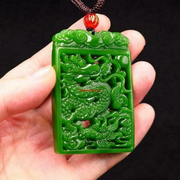Green Jade Dragon Pendant Natural Necklace Accessories Jewellery Double-sided