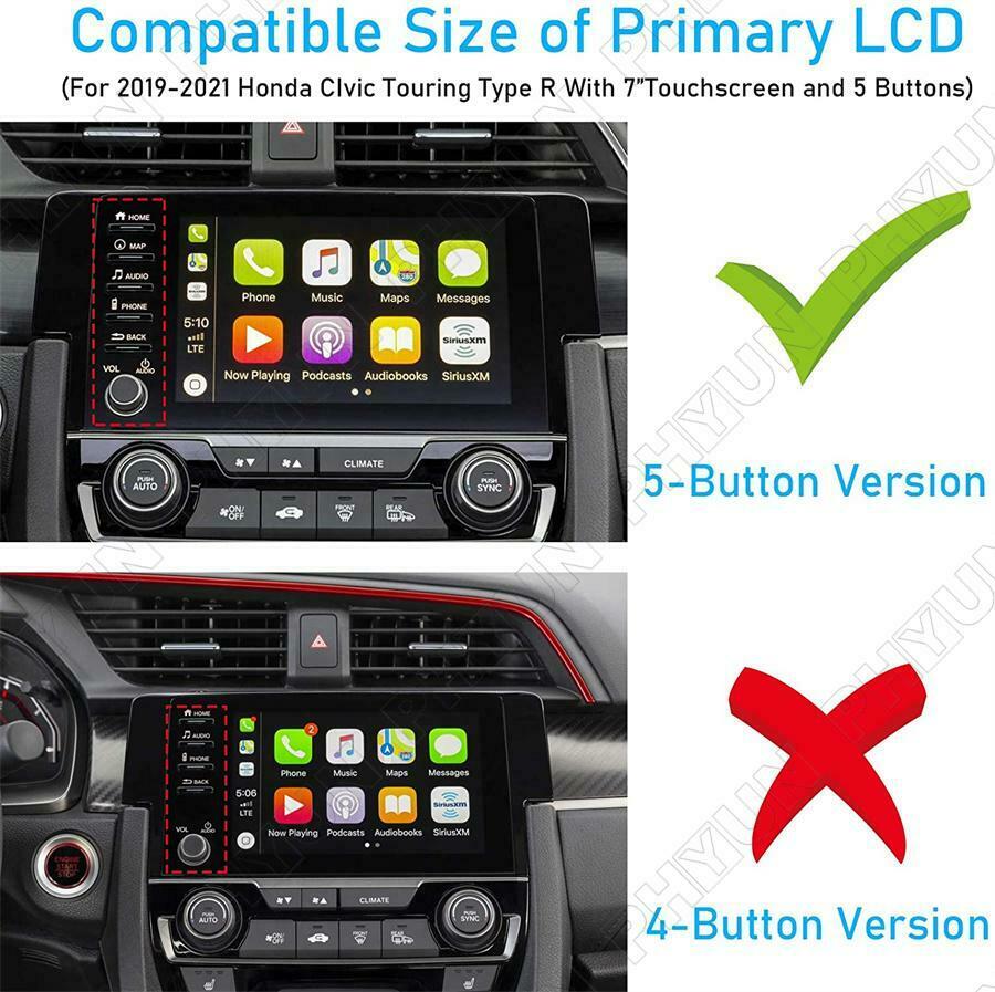 7" inch 5 Buttons Car Navigation Display Tempered Glass Film For Civic 2020 2021