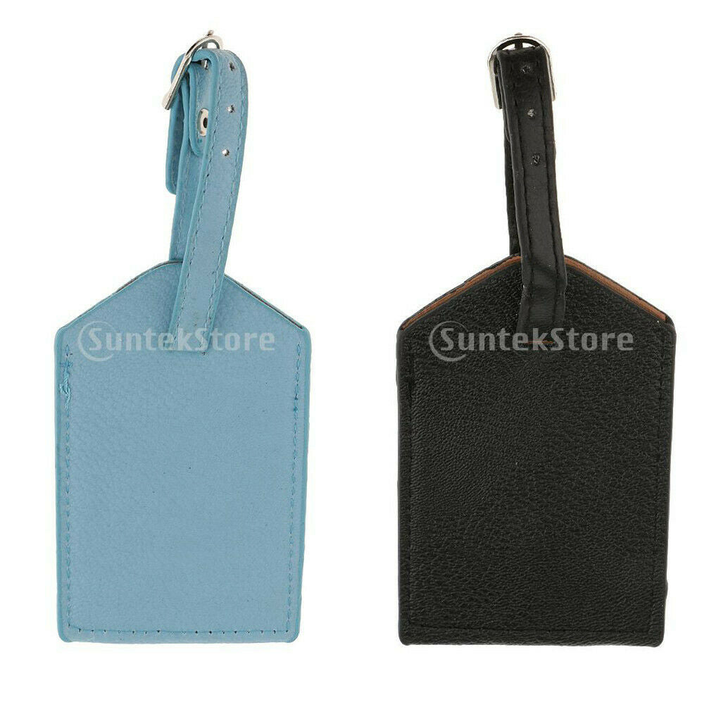 2 X PU Luggage Tag Travel Suitcase ID Labels Double-sided Cover Blue+Black