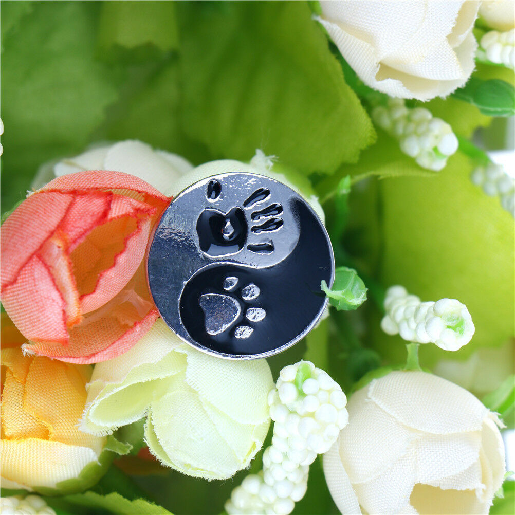 Taiji black&white round pendant Human hand print&dog paw print pins BroocY1