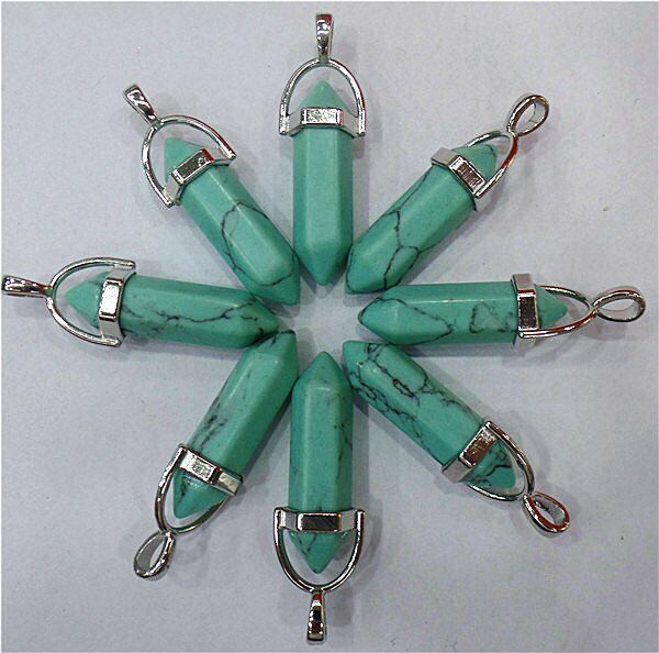 25Pcs 42x9mm Green Turquoise Point Chakra Healing Six Angle Pendant DIY HH8012