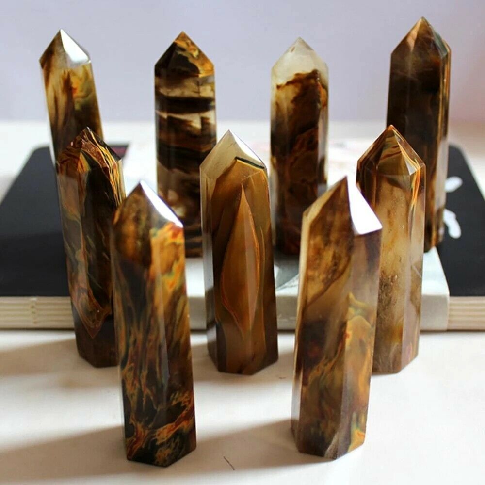 6-7cm Natural Yellow Smelting Jasper Quartz Crystal Point Healing Stone Wand