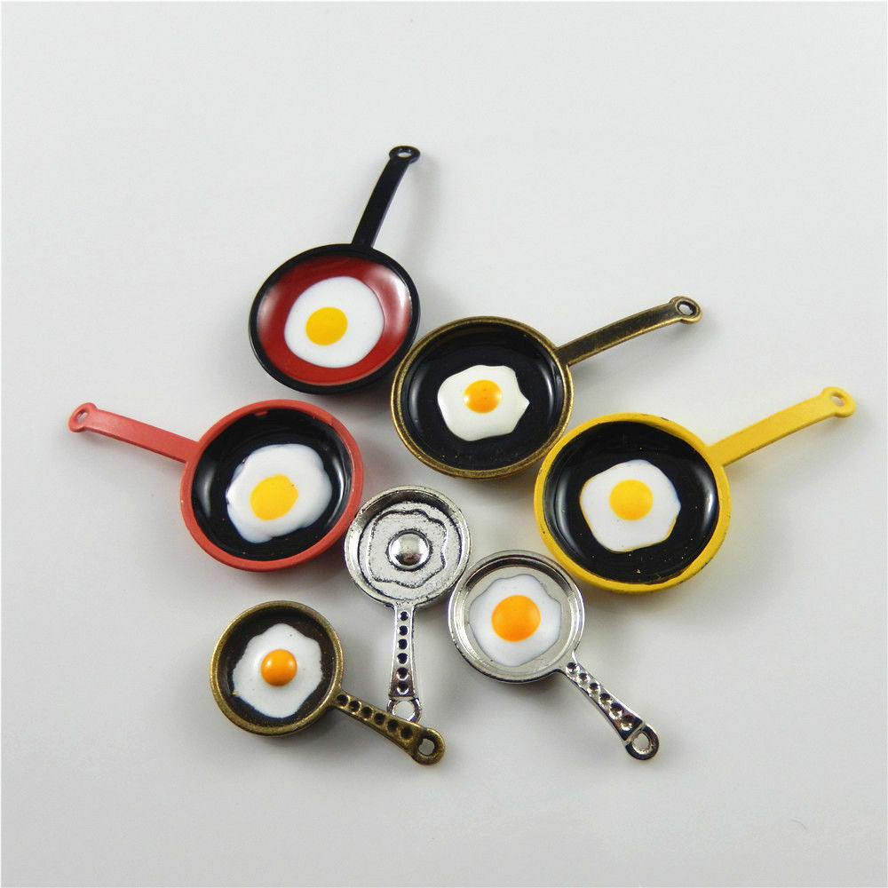 Mixed Colors Enamel Alloy Jewelry Findings Omelette Pan Look Charms Pendants 10x