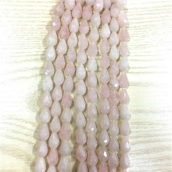 1 Strand/16Pcs 12x8mm Natural Rose Quartz Faceted Teardrop DIY Loose Beads HH435
