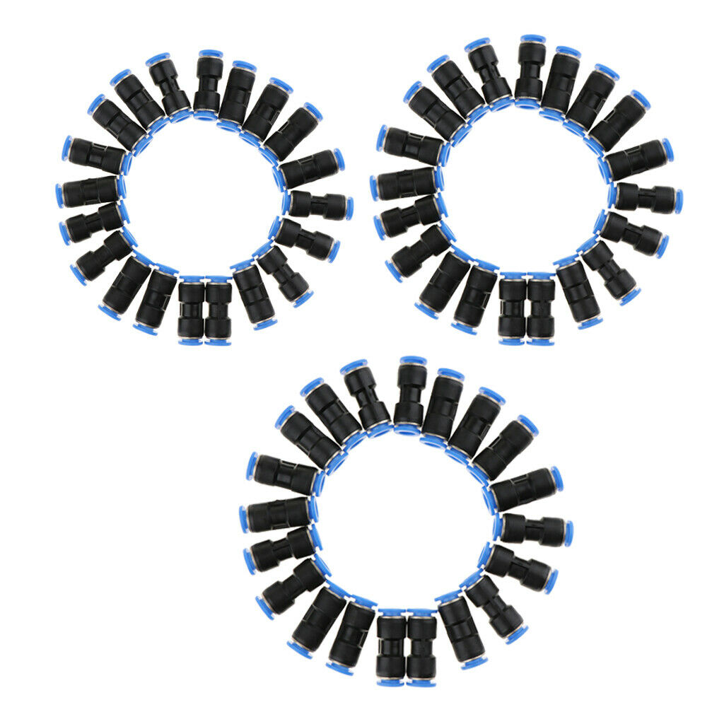 60x Quick Push In Fitting Connector Air Water Hose Tube Adapter 4-8mm Black