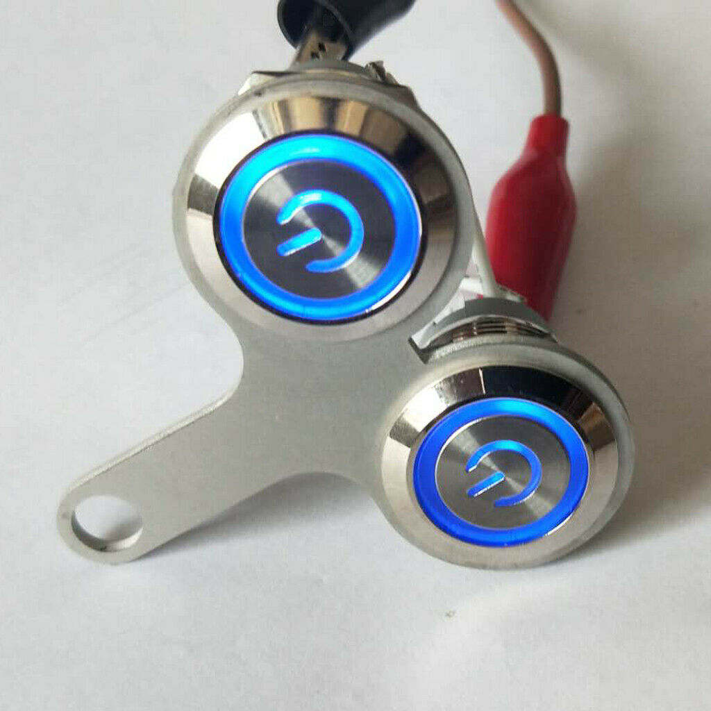 12V Aluminum Alloy Dual Push Button Switch Waterproof LED ON/OFF Blue