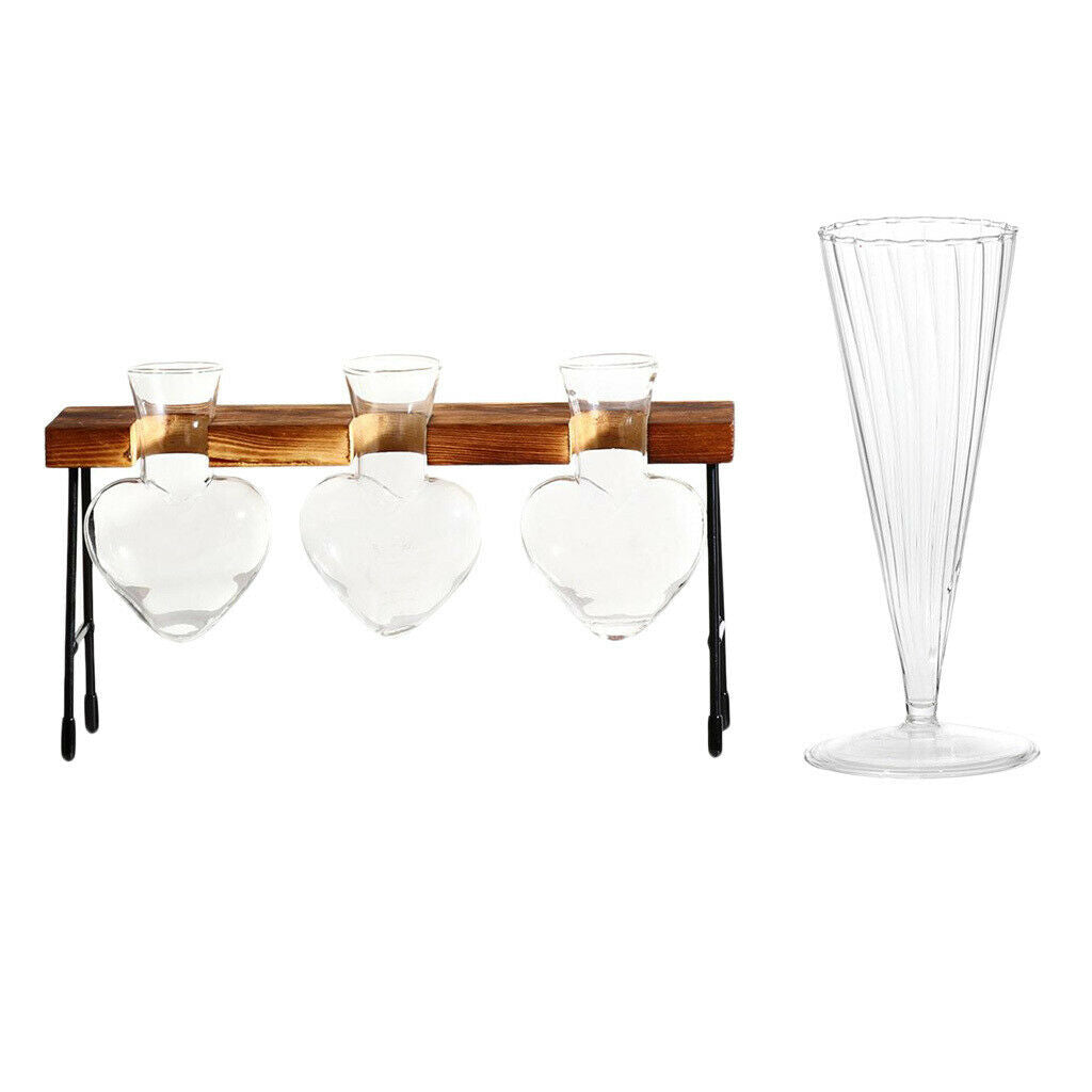 2pcs Test Tube Vase in Wooden Stand Desktop Glass Set Hydroponic Plants