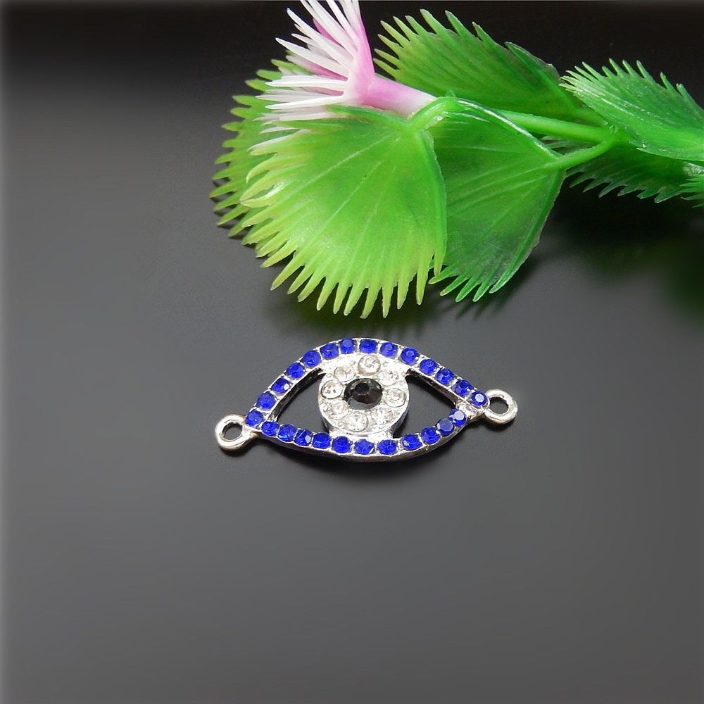 4 Alloy Evil Eye Charm Rhinestone Pendant Connector Bracelet DIY Jewelry 33*15mm