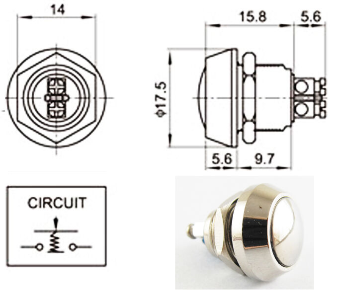 5pcs New 36V 2A Metal Round Push Button Waterproof Resetable Switch 12mm QN12-A3