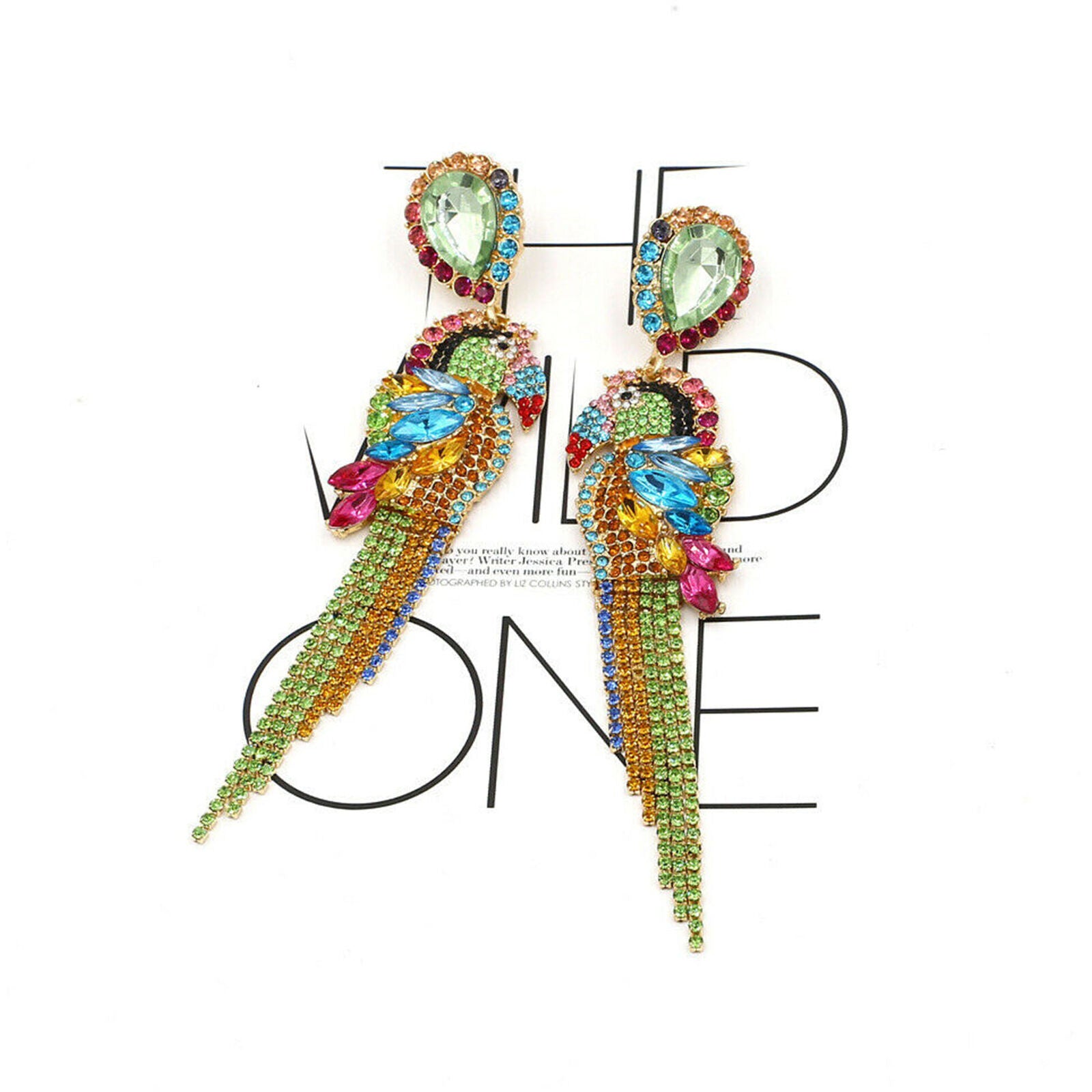 Crystal Rhinestone Tassel Parrot Dangle Earrings Women Earring Jewelry Gift