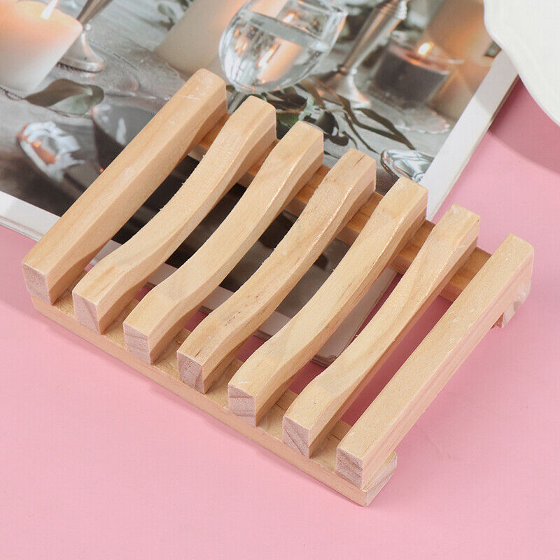 Wooden Natural Soap Dishes Tray Holder Storage Soap Rack Pla.l8