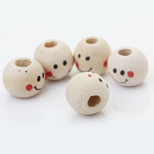40pcs 10mm Wooden  Face Ball Spacer Beads DIY Craft Jewelry