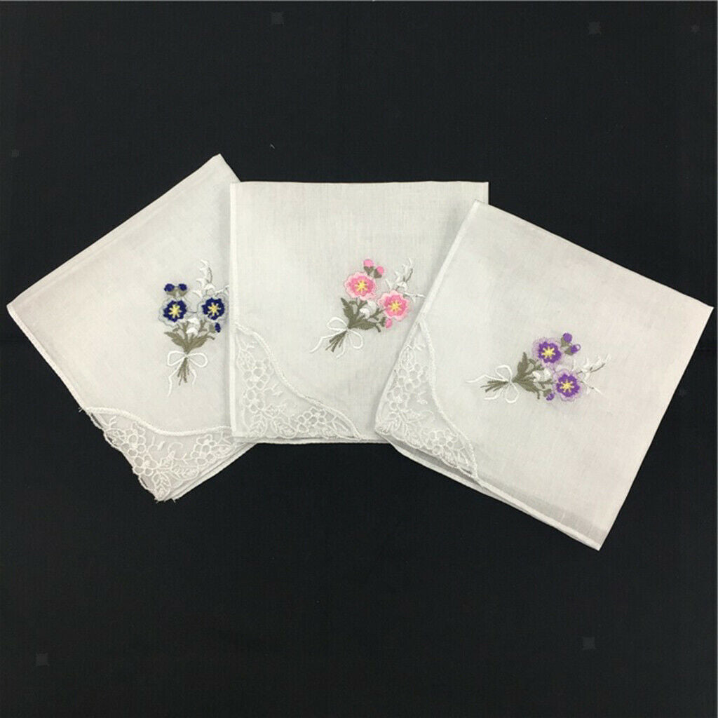 12Pc Elegant Womens Ladies Embroidered Lace Hankies Butterfly Floral Hankerchief