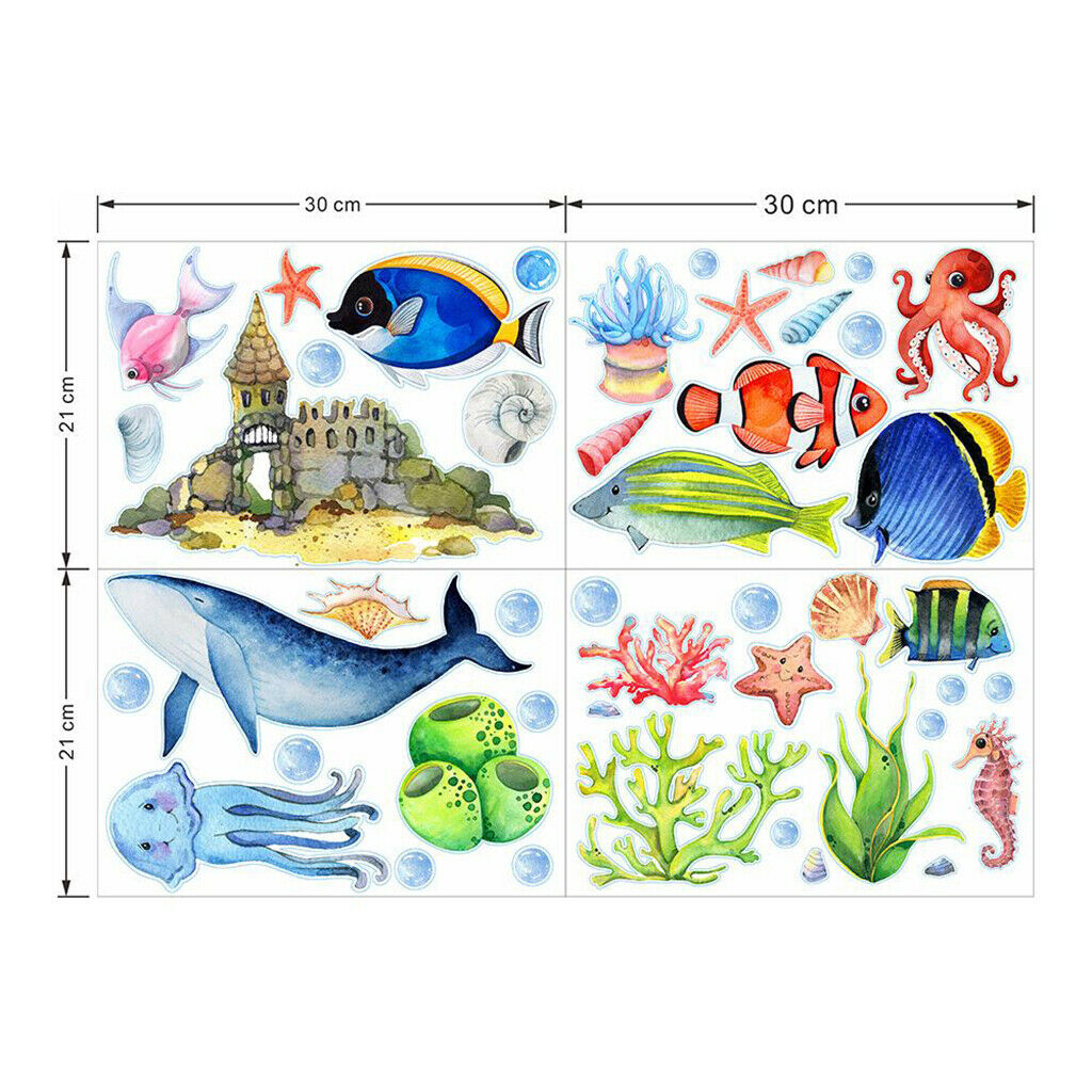 4pcs DIY Ocean Animals Wall Decals Bathroom Bedroom Living Room Poster