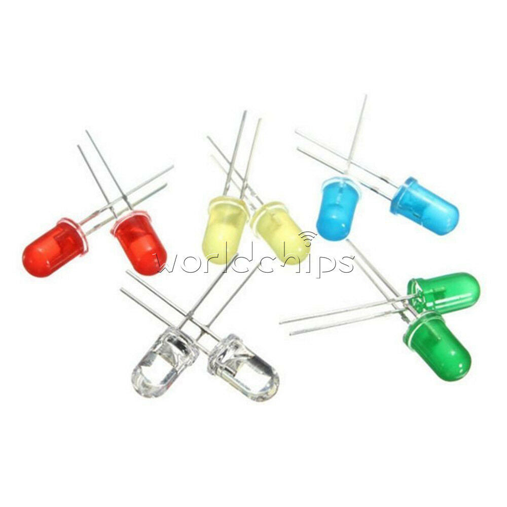 300PCS White Yellow Red Blue Green 3mm Round LED Light Assortment Diodes Kit