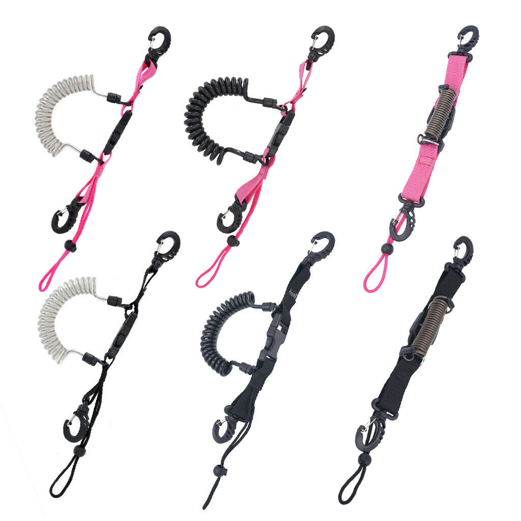 Diving Elastic Spring Coil Torch Lanyard Quick Release Black A