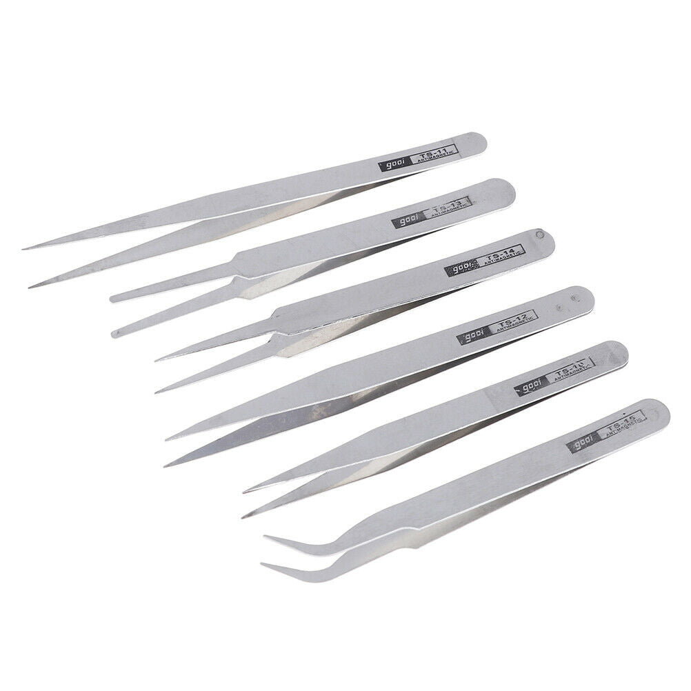 6Pcs all purpose precision tweezer set stainless steel anti static tool k.l8