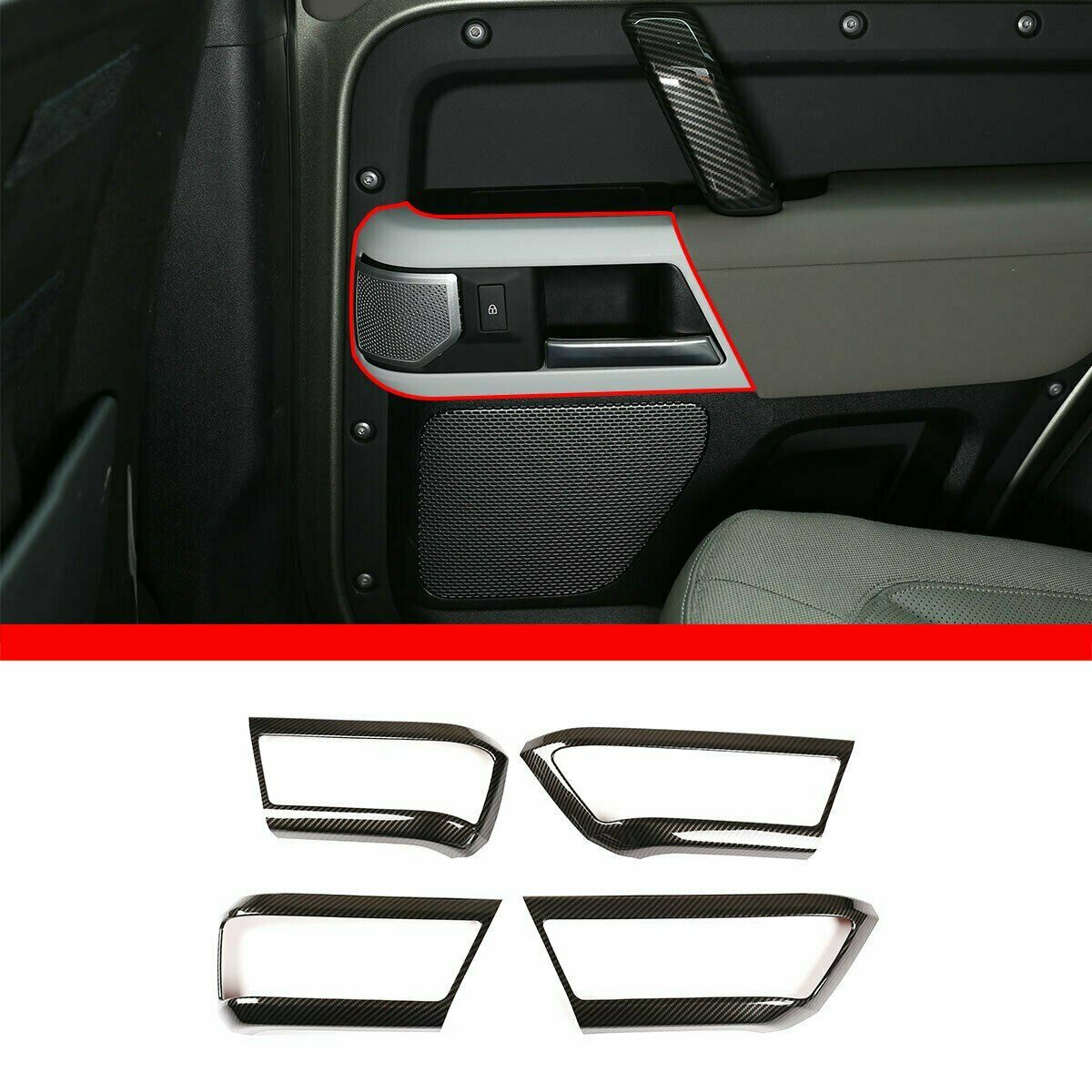 For Defender 110 2020-2021 4Pcs Carbon Fiber Door Handle Frame Covers Kit ABS