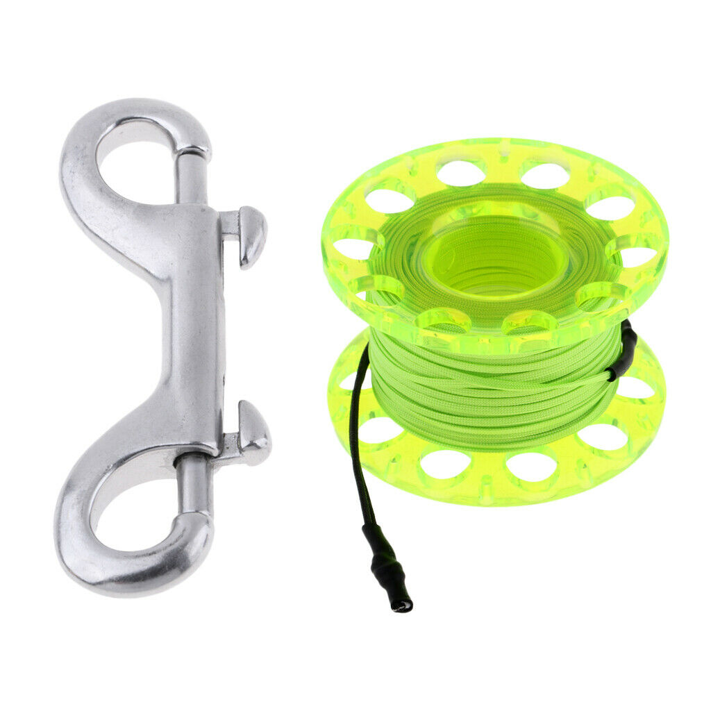 Scuba Diving Finger Reel Guide Spool 30m Line Dual Ended Bolt Snap Yellow