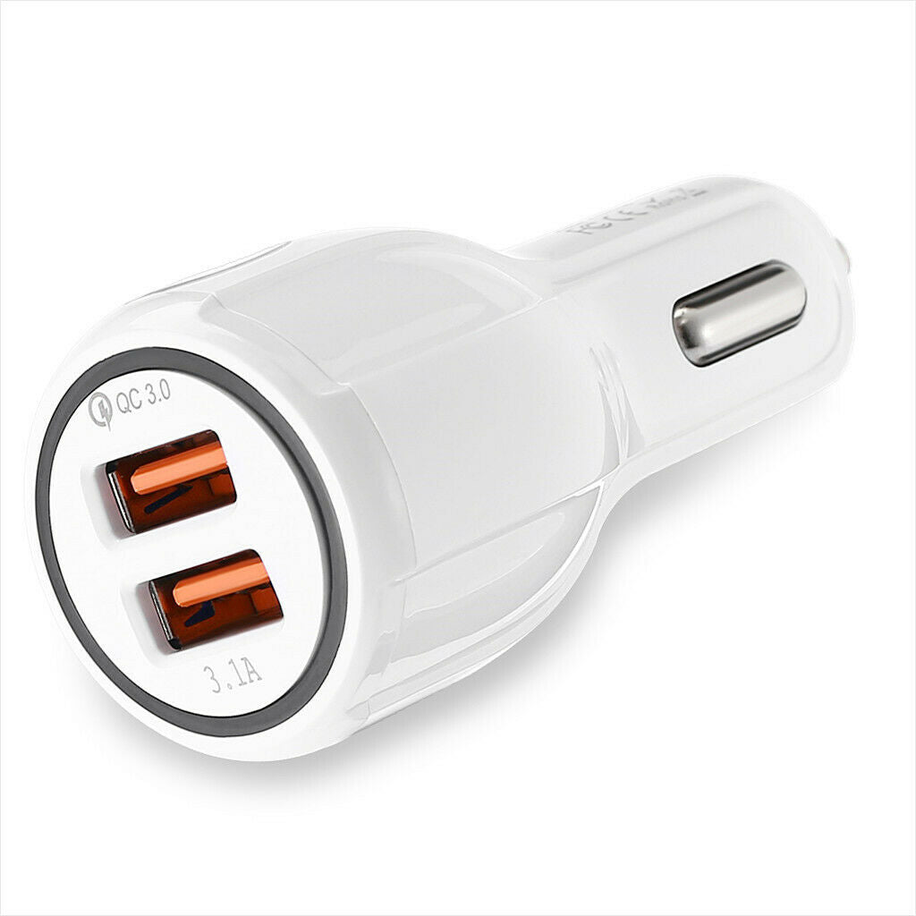 White 2 Dual Port USB Fast Car Charger Quick Charge 3.0 for Phone