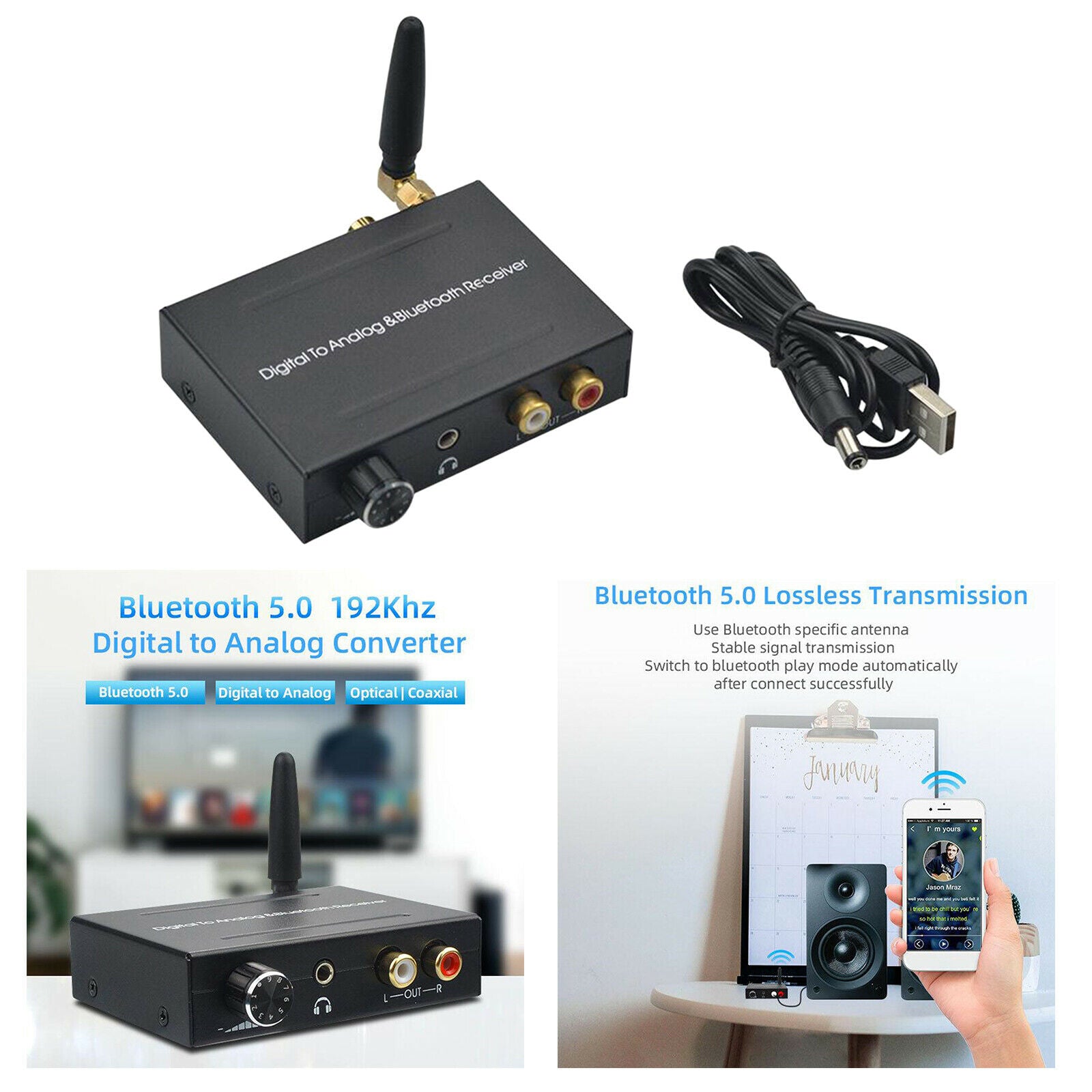 192kHz DAC Converter Digital to Analog with Bluetooth Receiver .