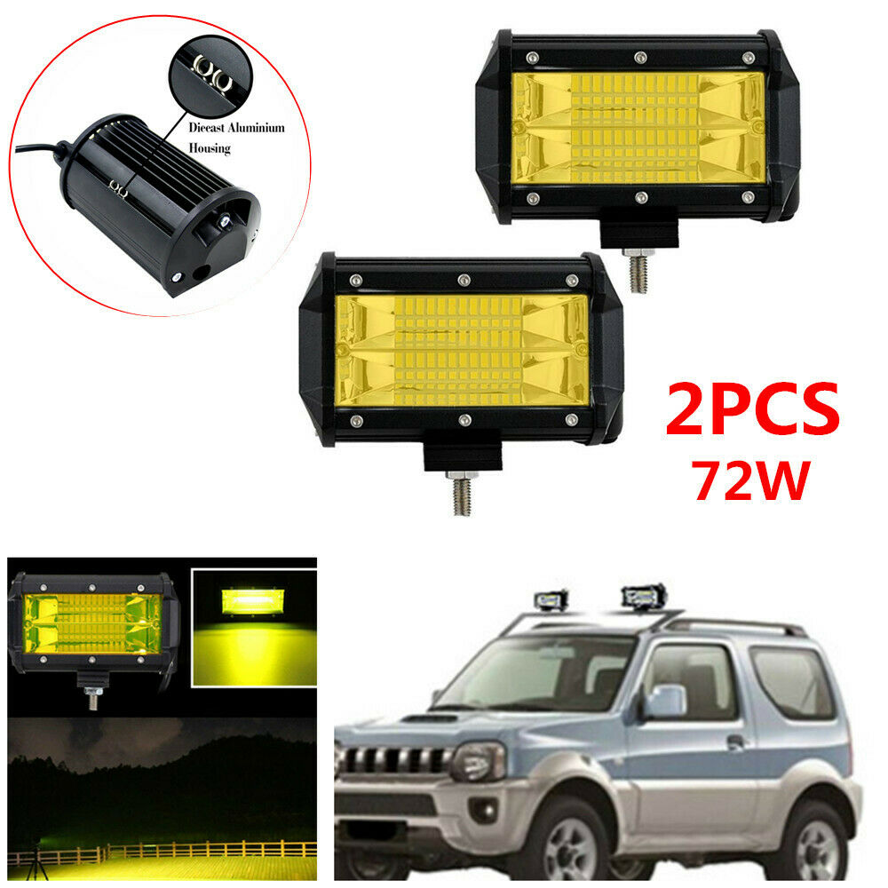 2X 72W Car Doul Row Yellow LED Work Light Off-road Maintenance Headlight Foglamp