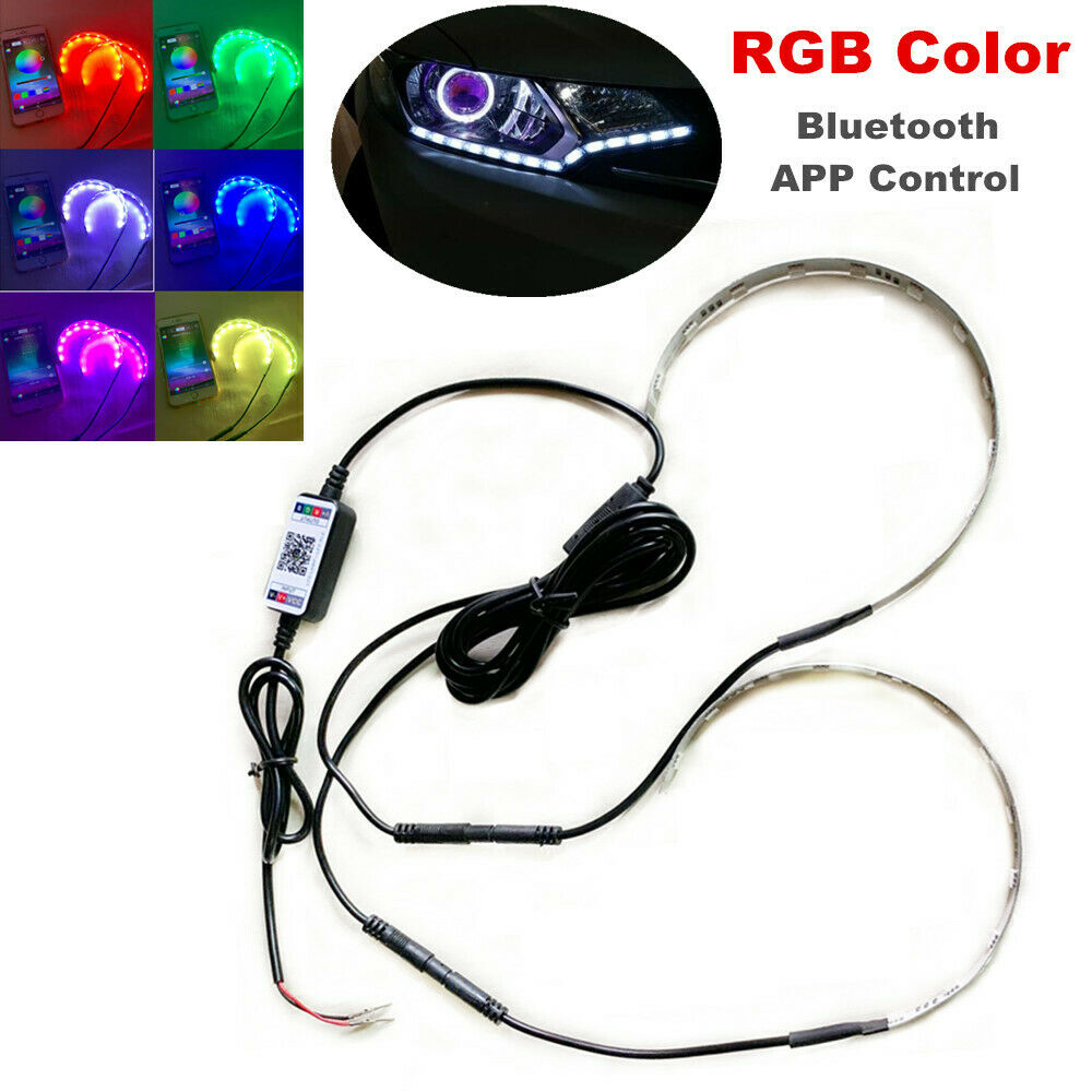 RGB Color Car LED Demon Eye Bluetooth APP Control Halo Ring Headlight Projector