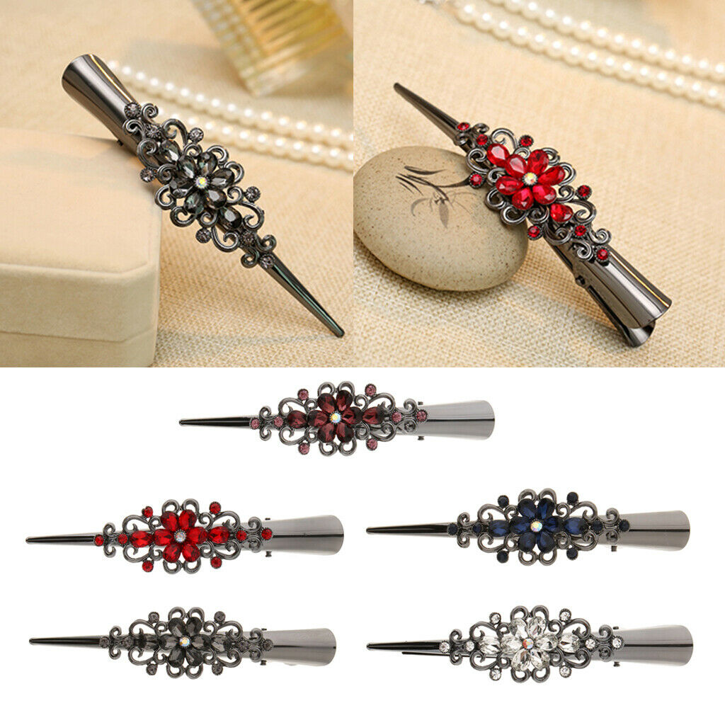 2X Girls Crystal Hair Alligator Clips Crocodile Hair Clasp Hairpin New Black