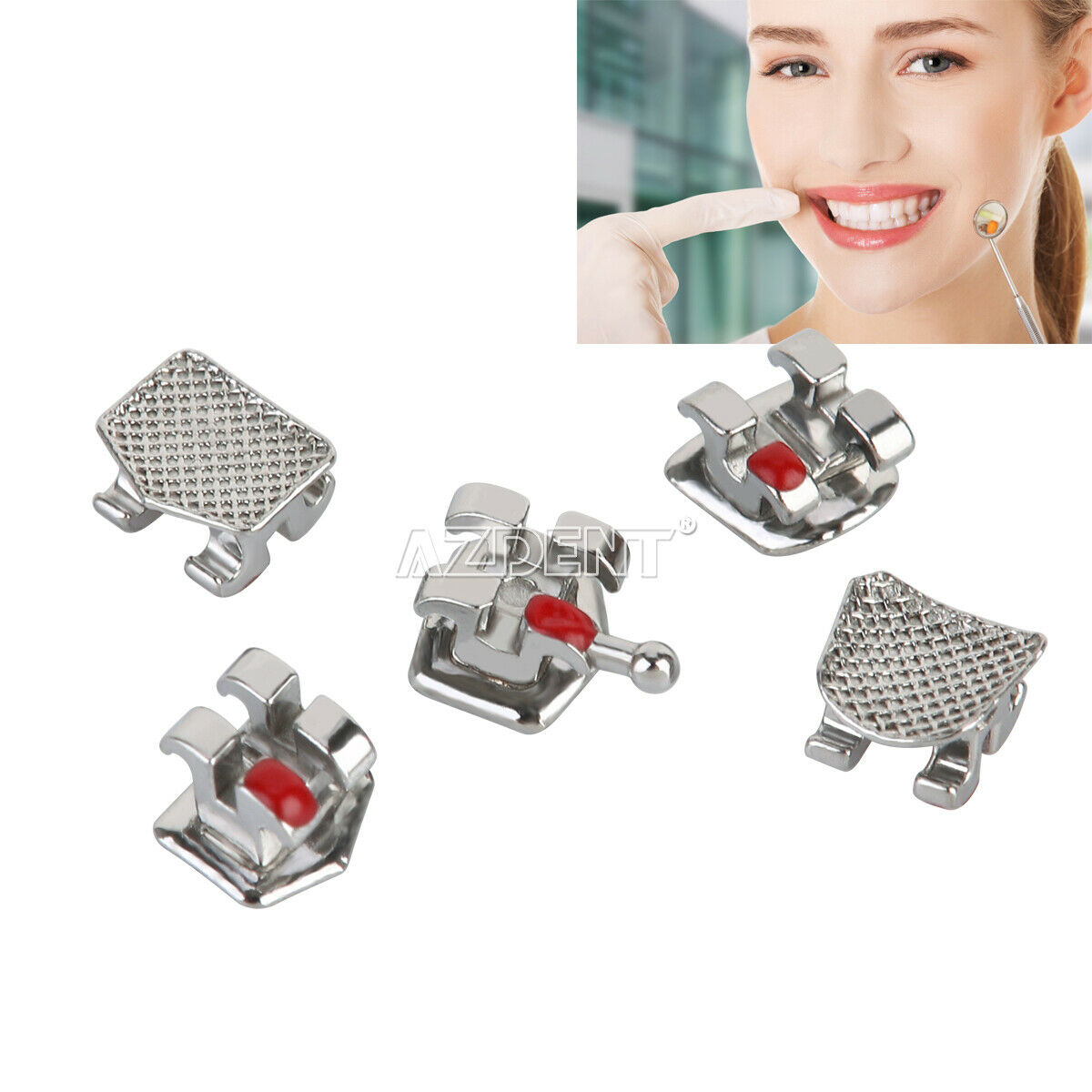 US 50X Dental Orthodontic Metal Brackets Brace Mini MBT Slot.022 Hooks 3 AZDENT