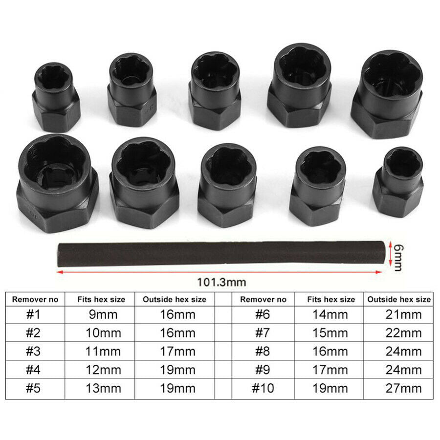 Bolt And Nut Extractor Metric Locking Wheel Nuts Safe Removal Tool Set 13PCS
