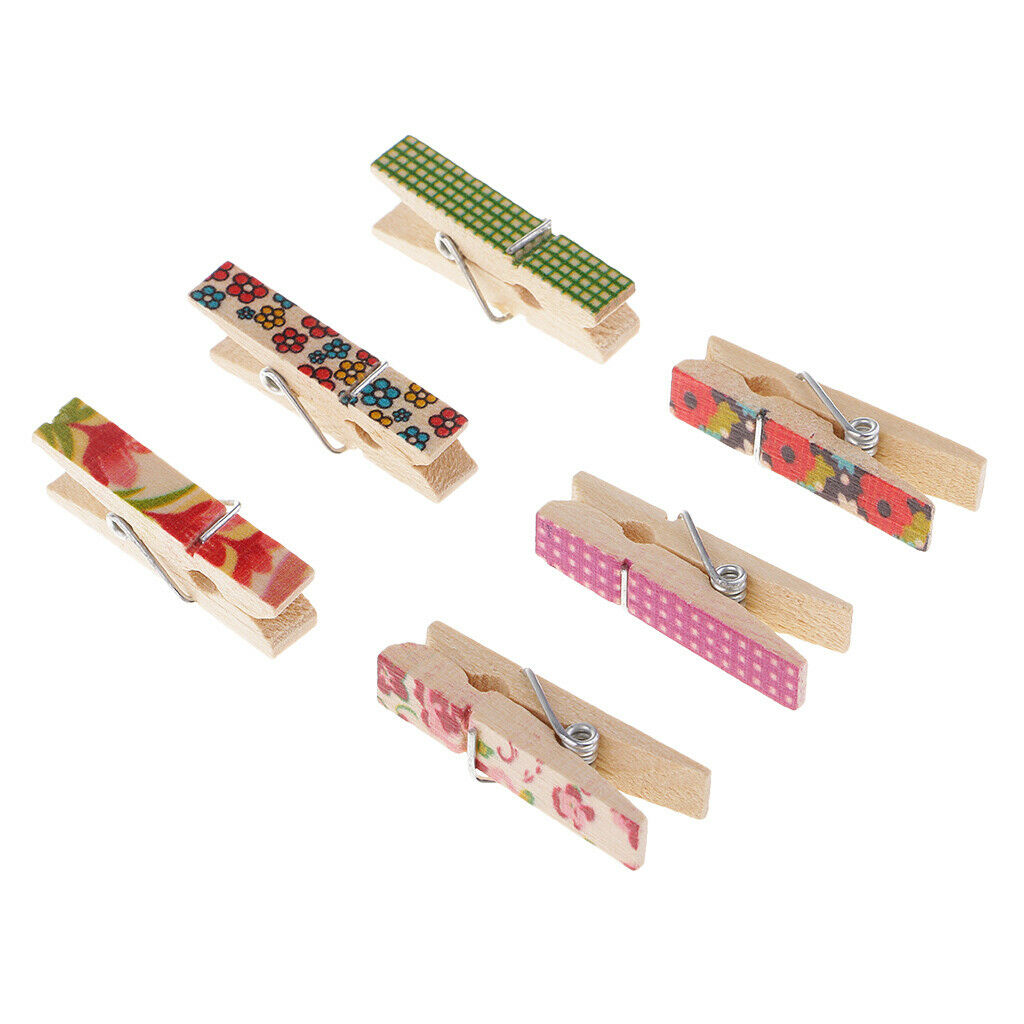 50X Home /Office Display Patterned Clothespins Wooden Photo Paper Peg DIY