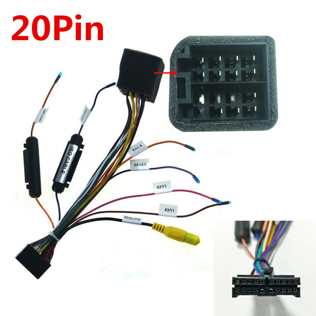 20 PIN ISO Wiring Harness Connector for 1DIN 2DIN Android Standard Audio System