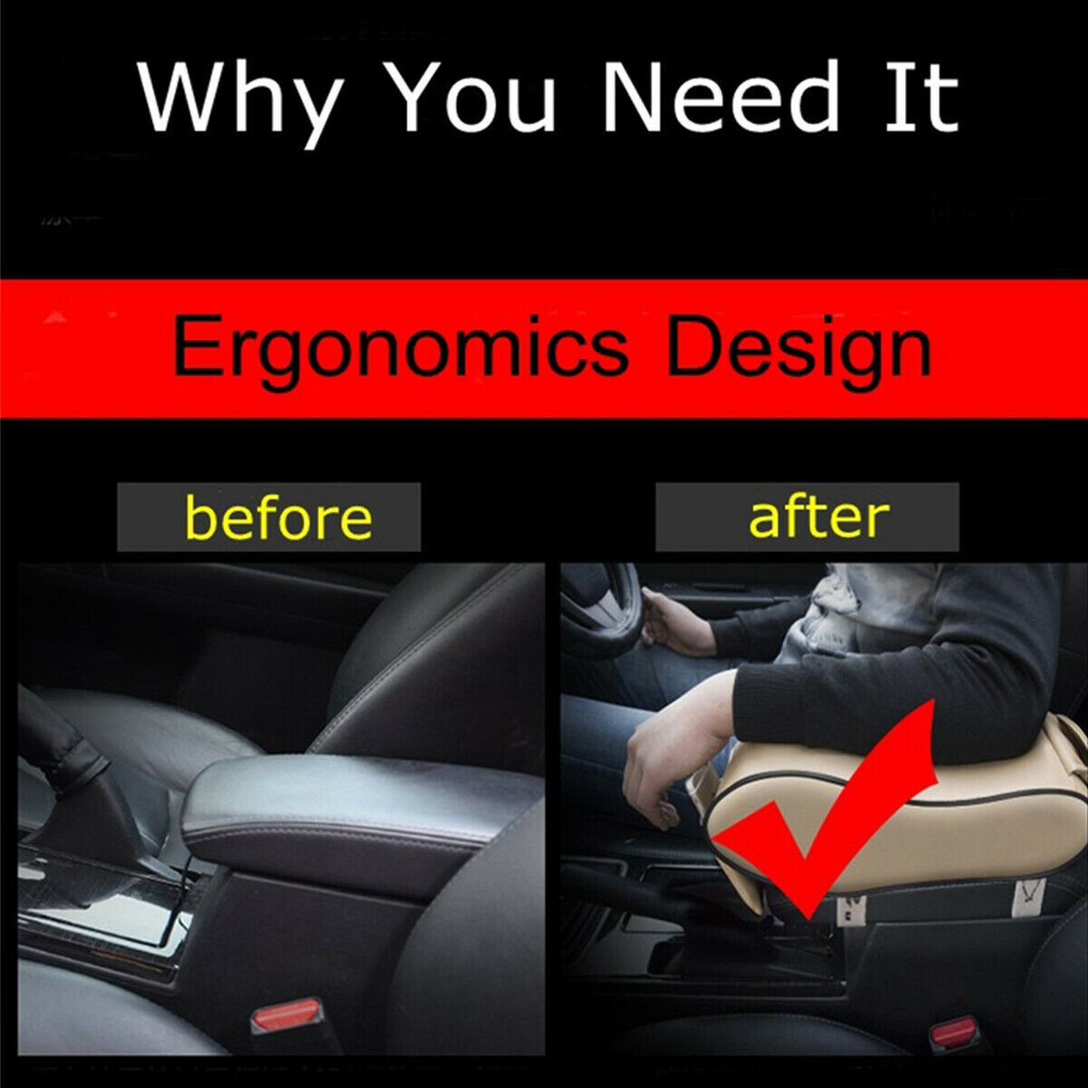 Portable Leather Car Truck Center Armrest Heighten Pad Cushion Storage Bag Black
