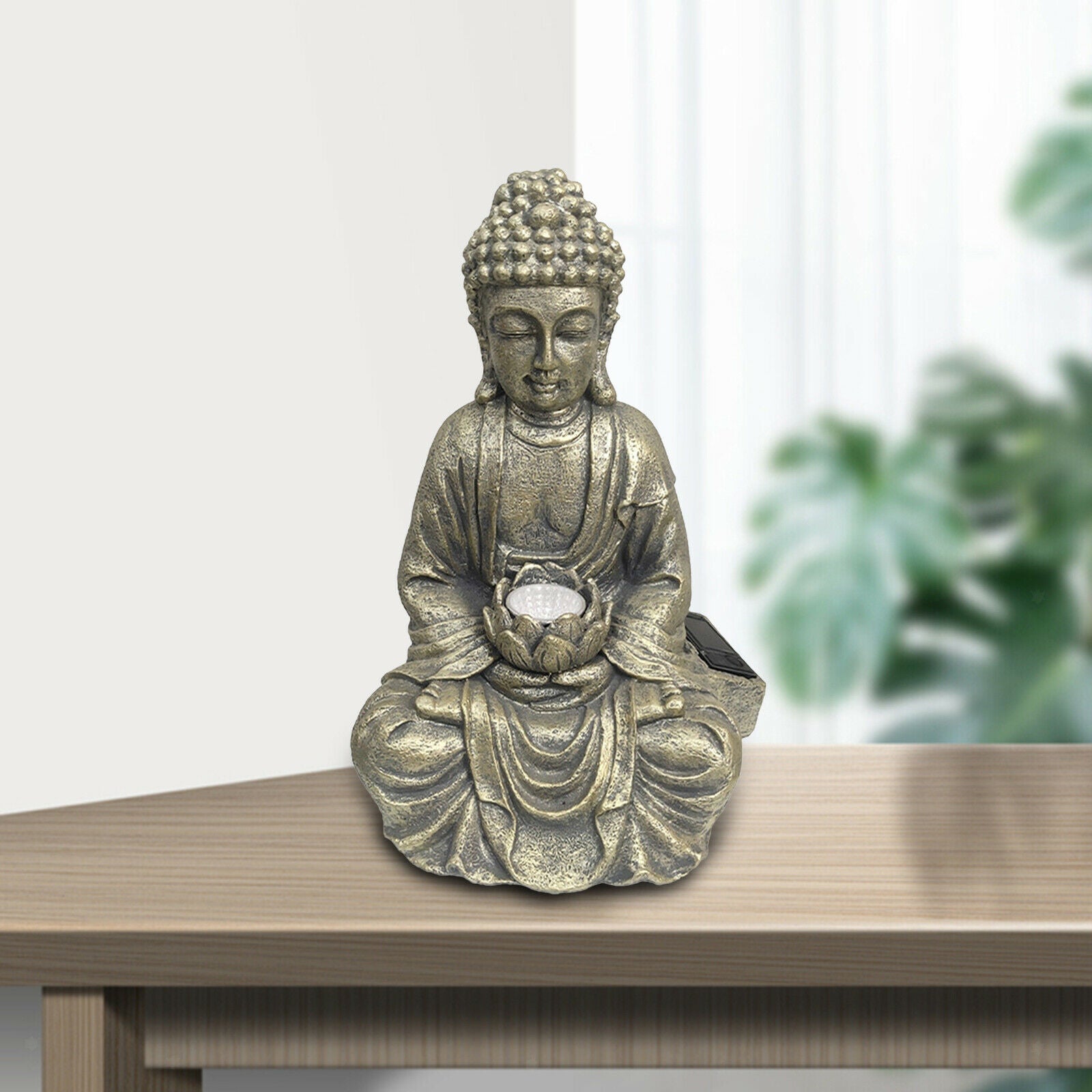 Home Buddha Statue Garden Zen Outdoor Solar Light Patio Ornament Sculpture