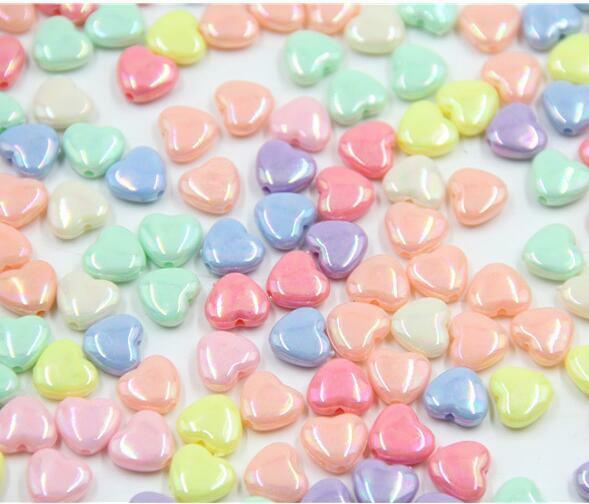 100pcs Candy colors Heart-shaped Acrylic Beads baby Jewelry Makeing Accessories